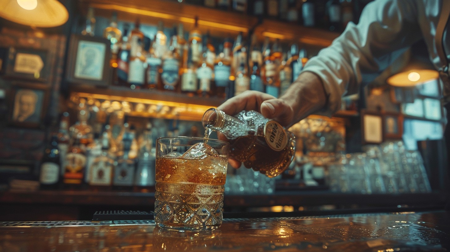 man pouring whiskey to a glass